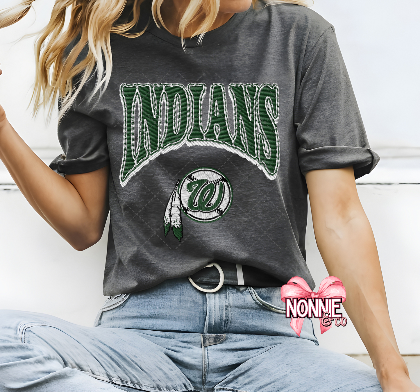 Indians Baseball Faux Patch Bella Canvas Tees